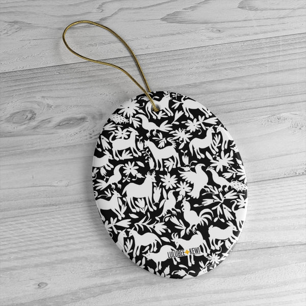 An Otomi Pattern Black and White Ceramic Ornaments