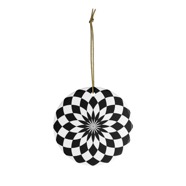 A Black and White Harlequin Style Pattern Ceramic Christmas Ornaments