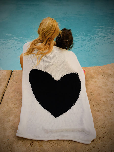 Love is Black and White Heart Knit Blanket