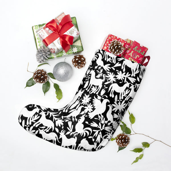 An Otomi Pattern Black and White Christmas Stockings