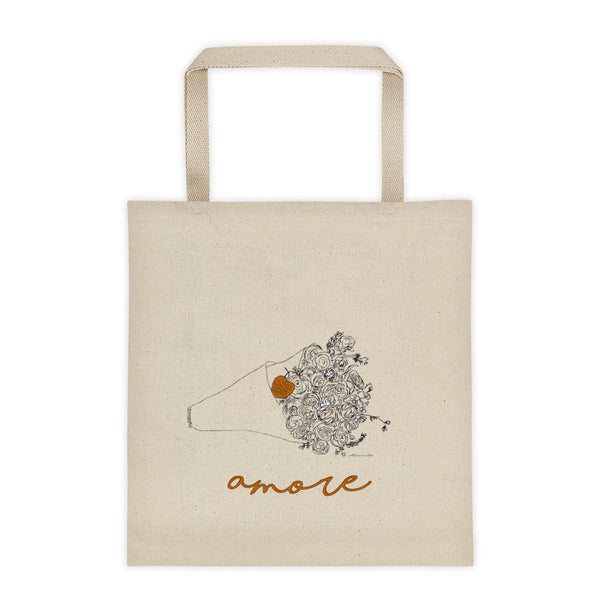 Canvas Tote, Flowers with Amore Illustration, Canvas Tote bag - LuluBee+Kewi 