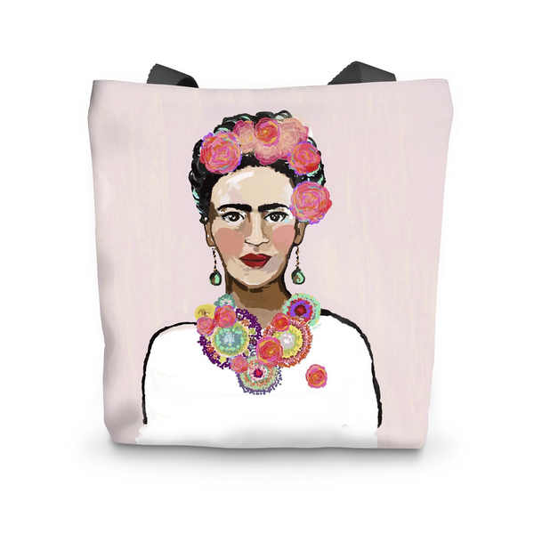 Canvas Tote, Frida Kahlo Painted Pink Canvas Tote Bag 17"x17" - LuluBee+Kewi 