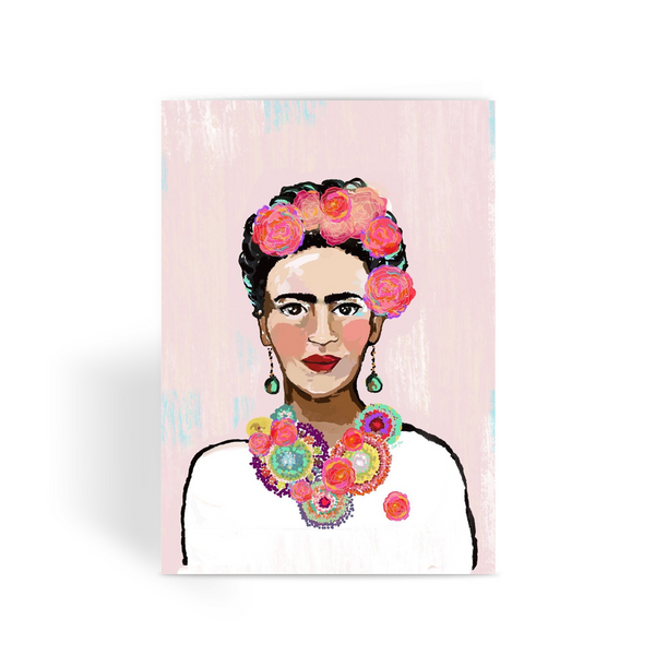 Frida Khalo Painted Pink,  by Catherine Cortes Greeting Card - LuluBee+Kewi 